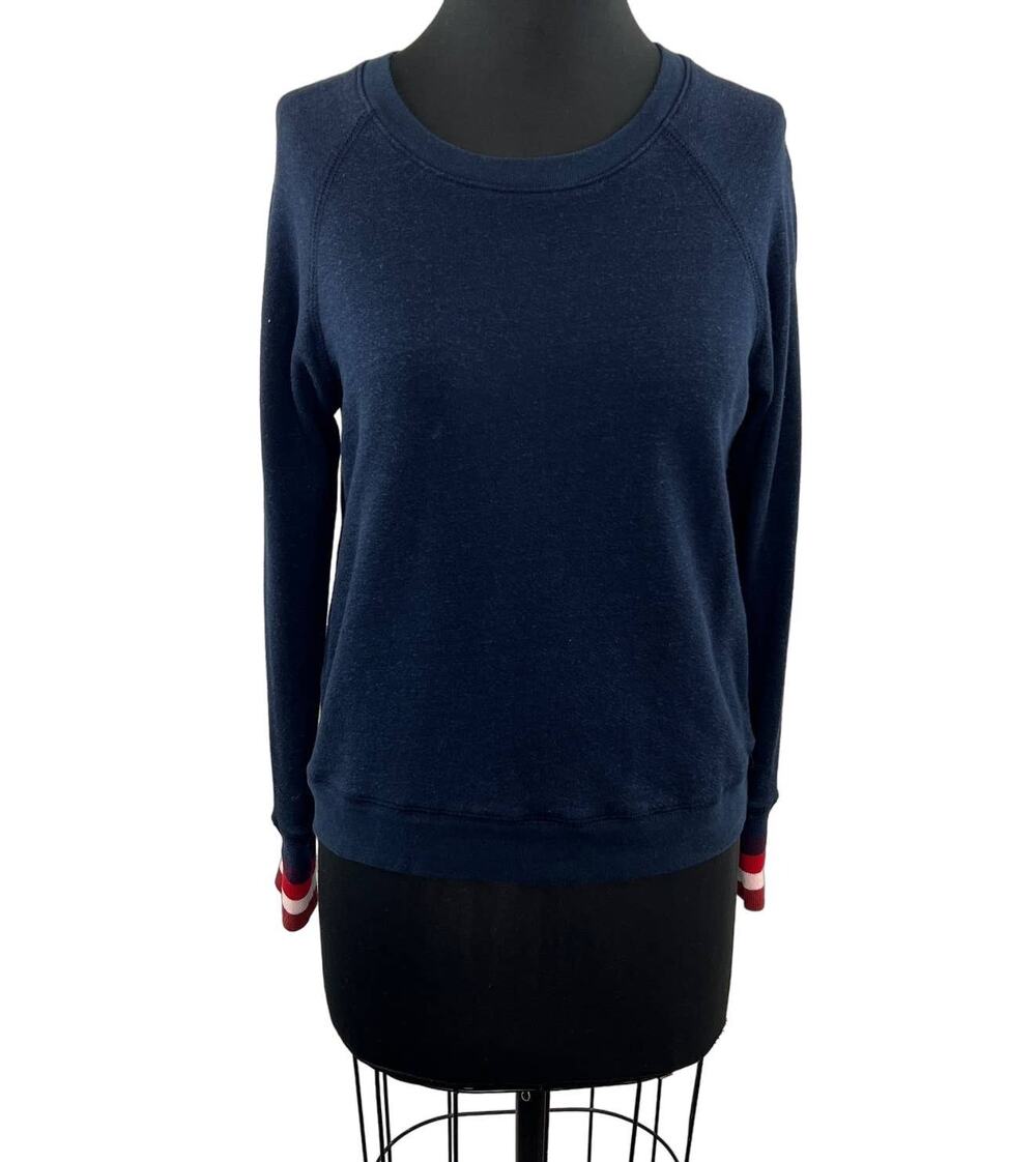 SUNDRY Blue Cotton Crewneck Raglan Sleeve Crew Pullover Shirt Sweatshirt Top 1 S